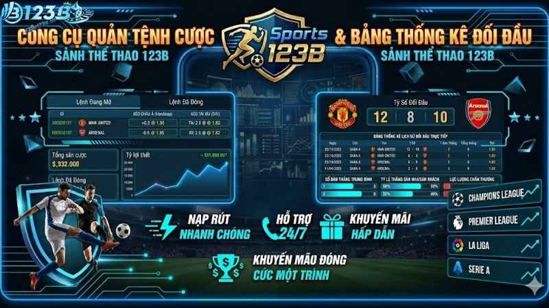 Công cụ quản trị lệnh cược, bảng thống kê lịch sử đối đầu trực tiếp giữa hai đội bóng trên sảnh thể thao 123B